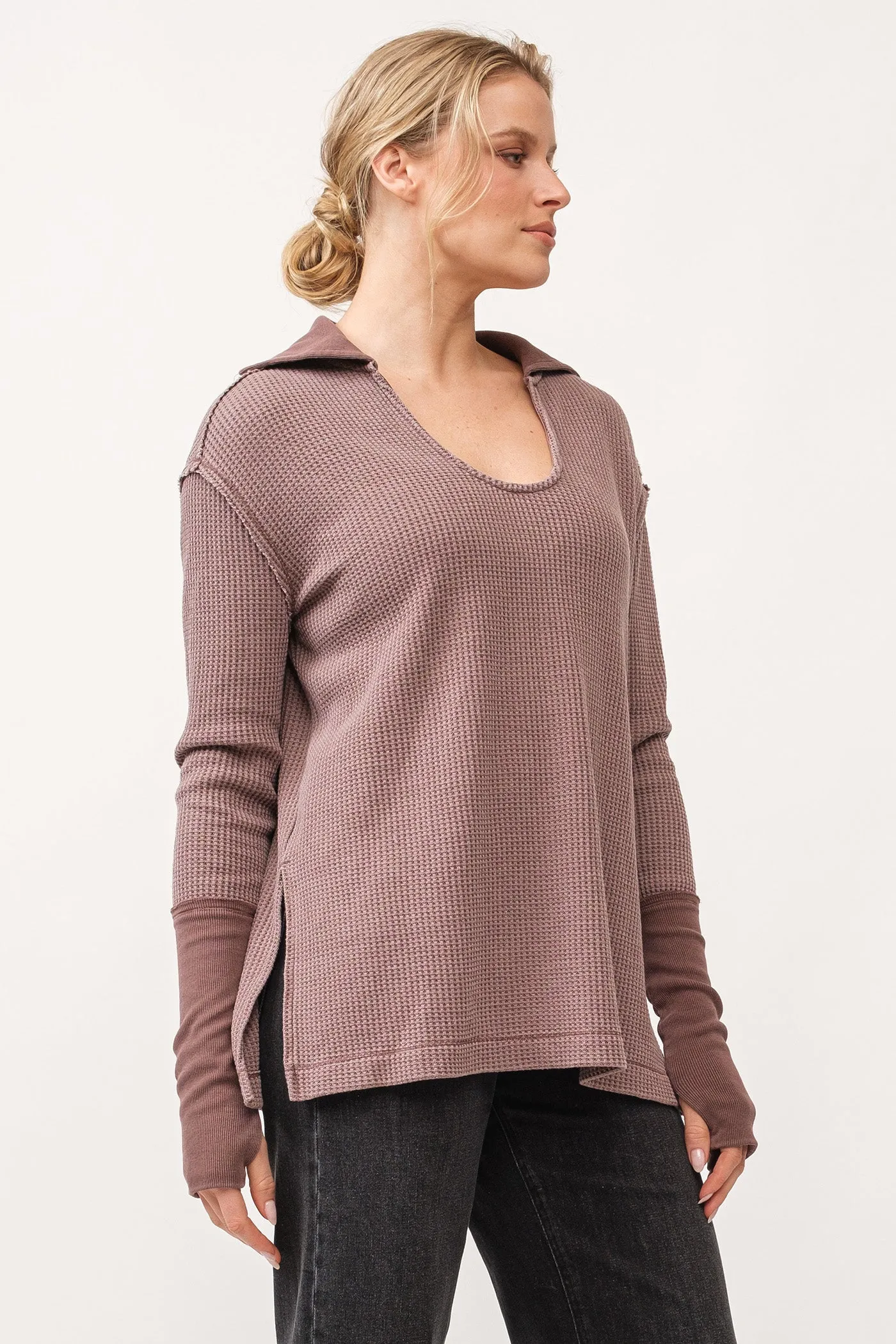 TANYA V-NECK OVERSIZED LONG SLEEVE TOP MARRON