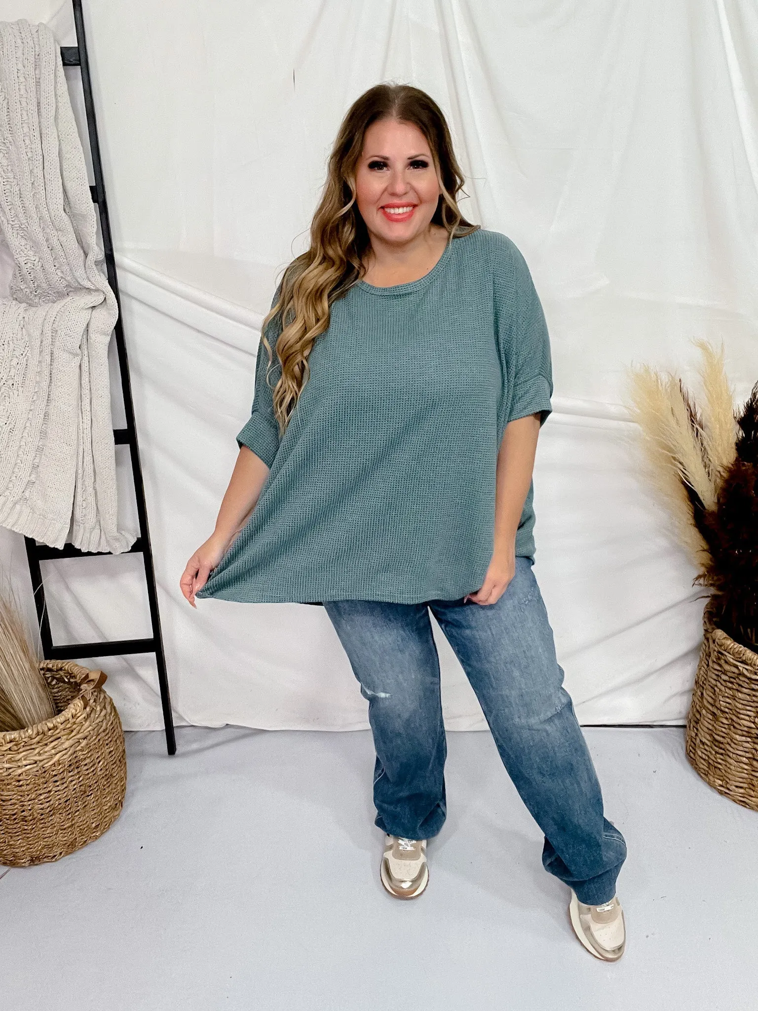 Teal Thermal Top with Dolman Sleeves FINAL SALE