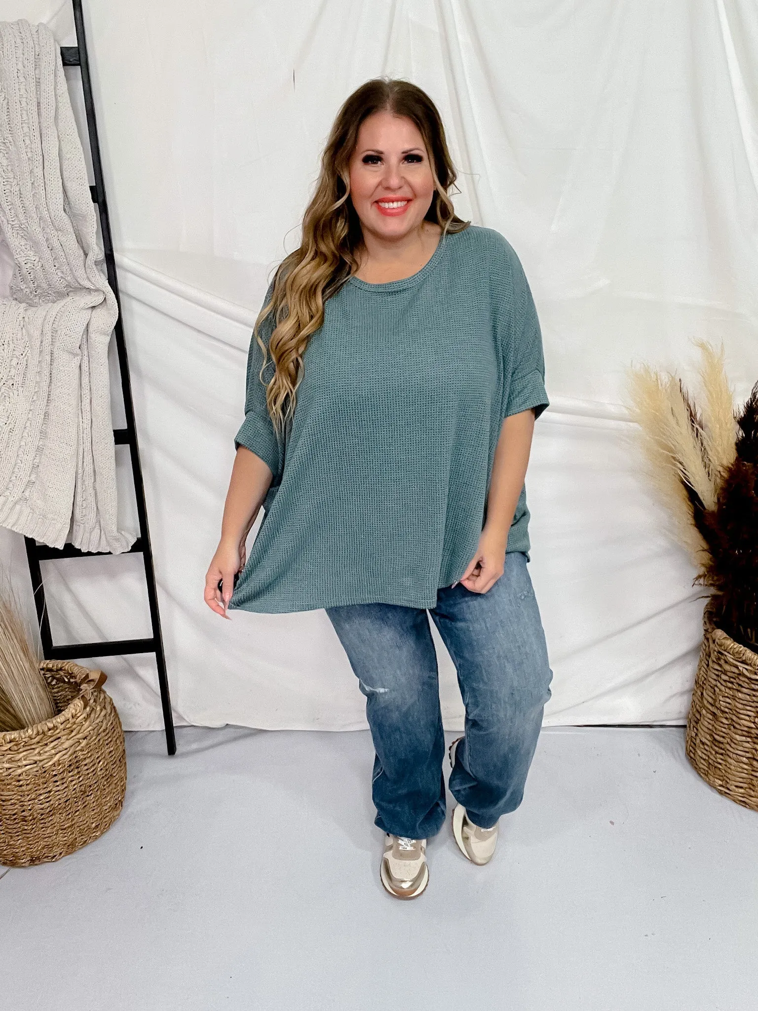 Teal Thermal Top with Dolman Sleeves FINAL SALE