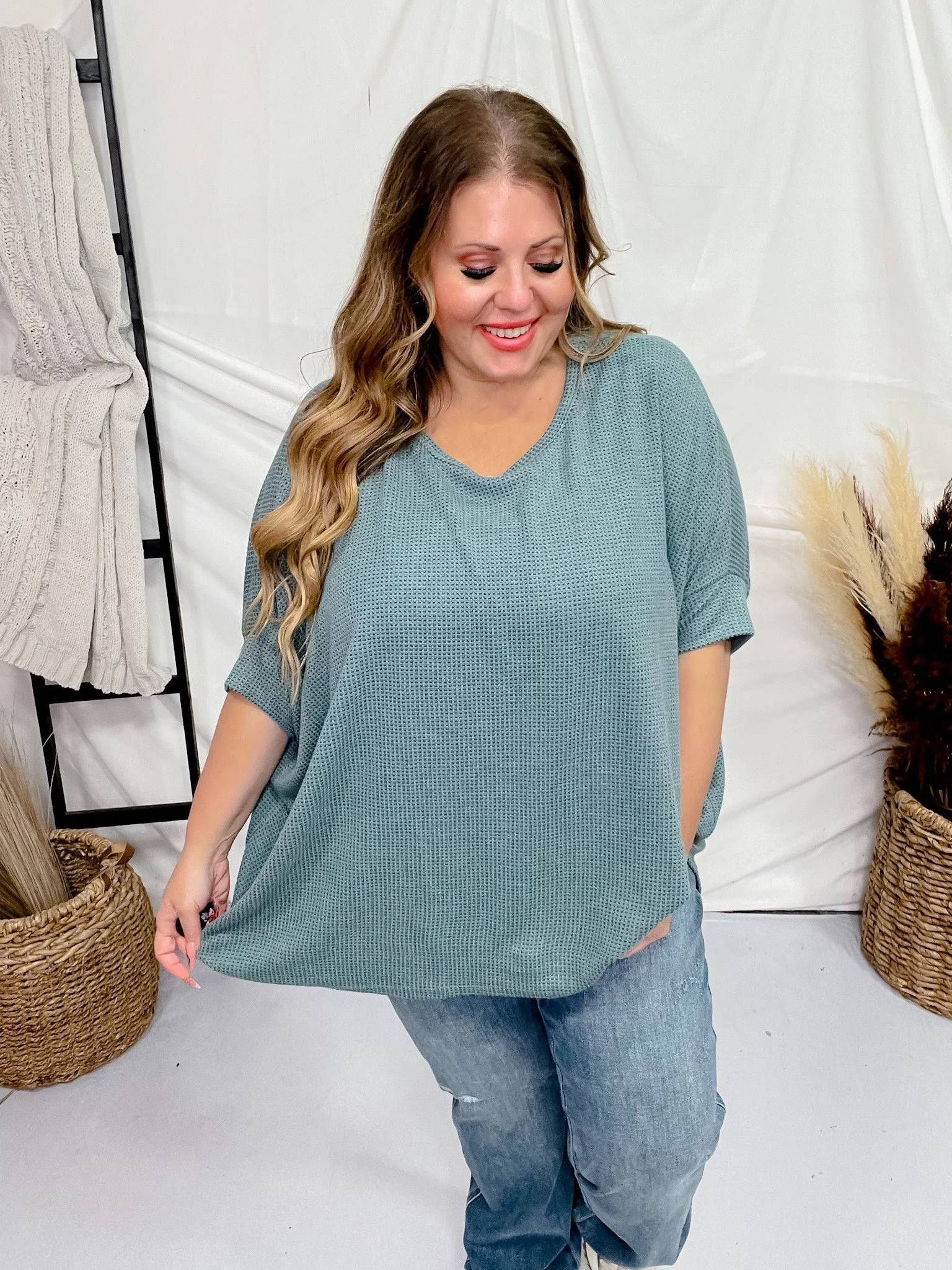 Teal Thermal Top with Dolman Sleeves FINAL SALE