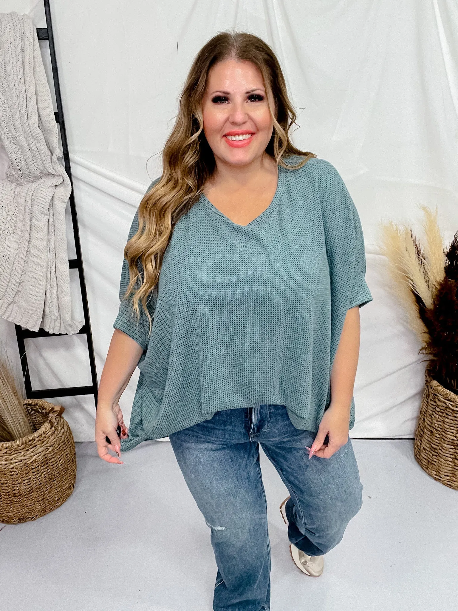 Teal Thermal Top with Dolman Sleeves FINAL SALE