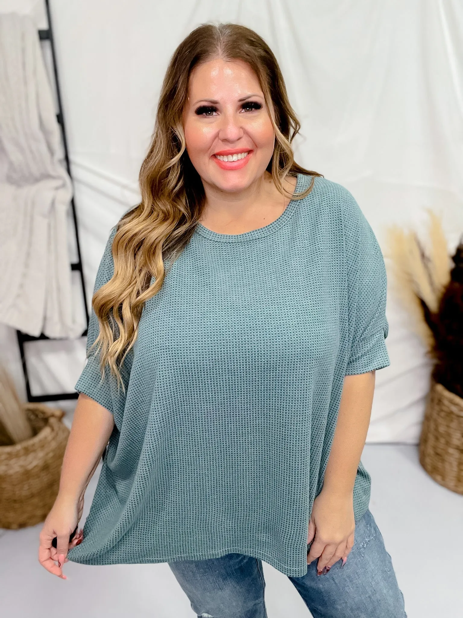 Teal Thermal Top with Dolman Sleeves FINAL SALE