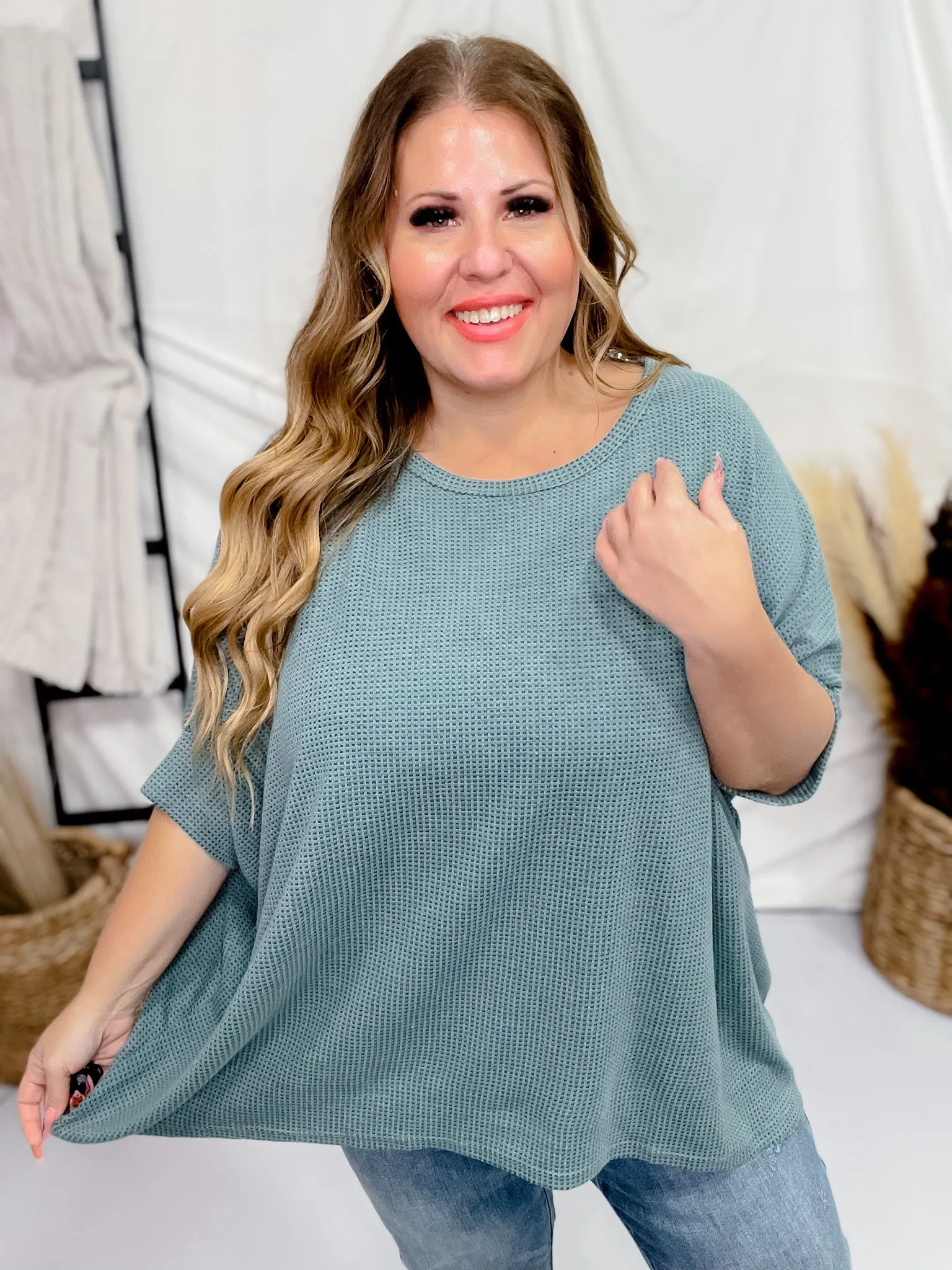 Teal Thermal Top with Dolman Sleeves FINAL SALE