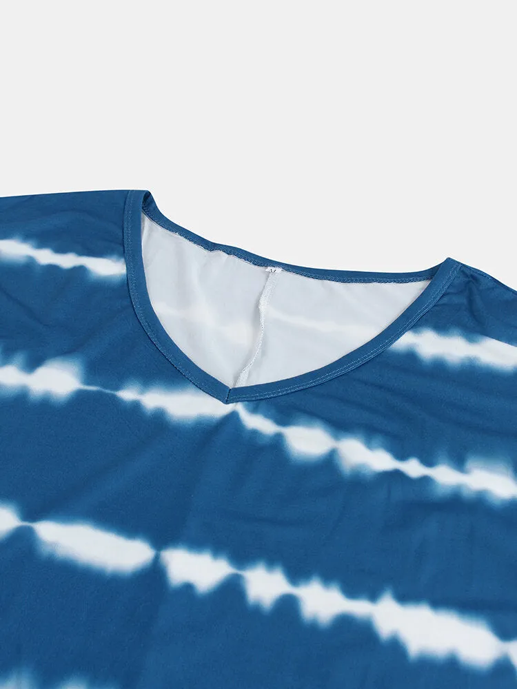 Tie Dye Print V-neck Short Sleeve Shirt Mini Dress