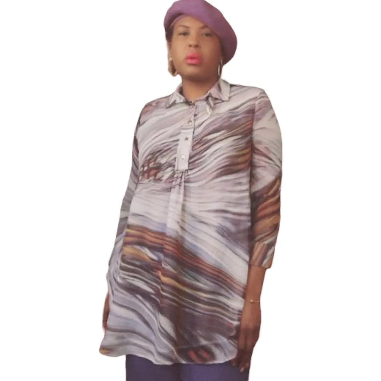 UFFIZI Short Hills Amelia Lilac Swirl Silk Tunic size L