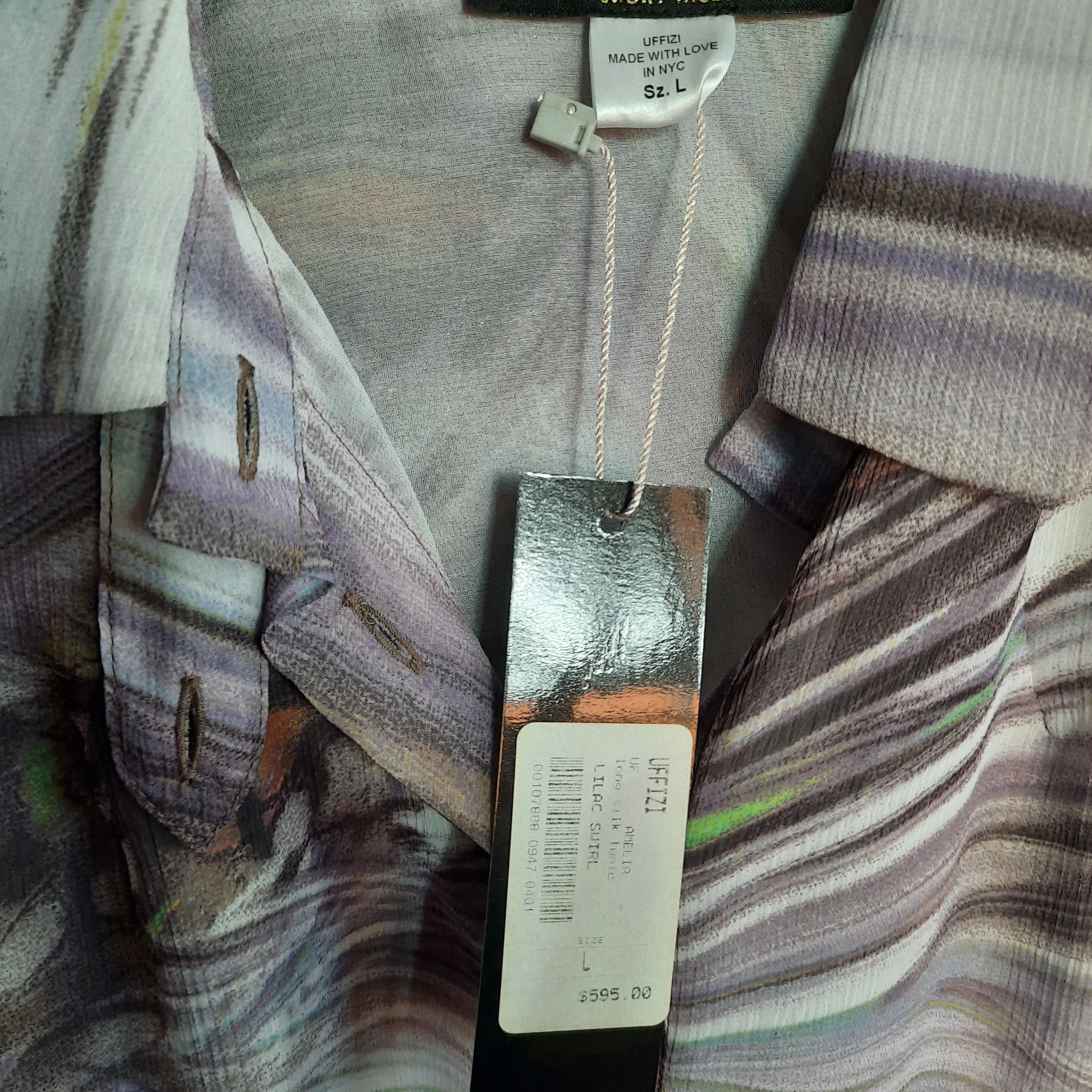 UFFIZI Short Hills Amelia Lilac Swirl Silk Tunic size L