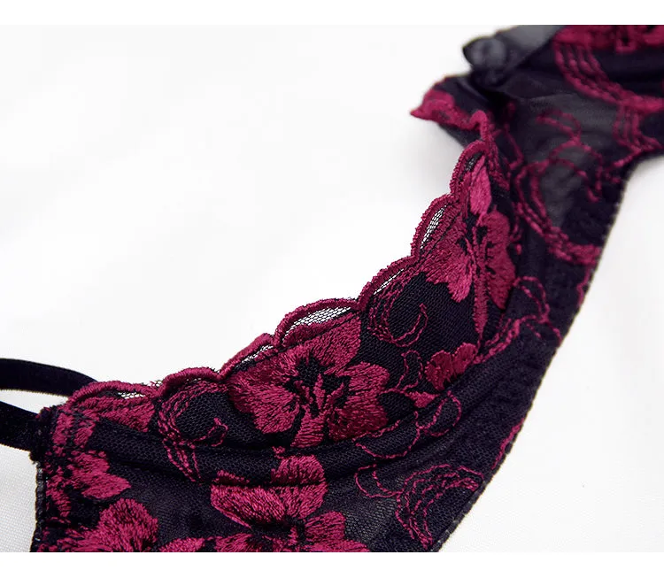 VenusFox Intimates Embroidery Lingerie and Panty with Garters Set
