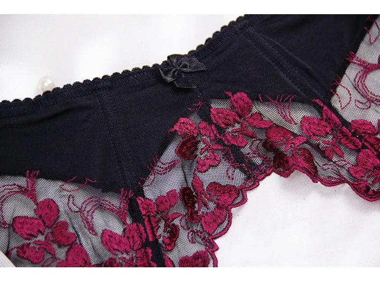 VenusFox Intimates Embroidery Lingerie and Panty with Garters Set
