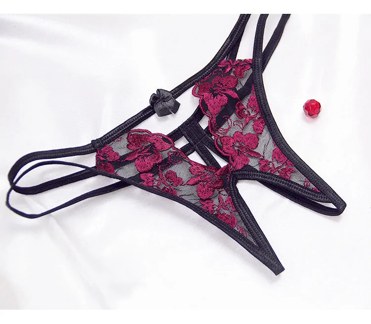 VenusFox Intimates Embroidery Lingerie and Panty with Garters Set