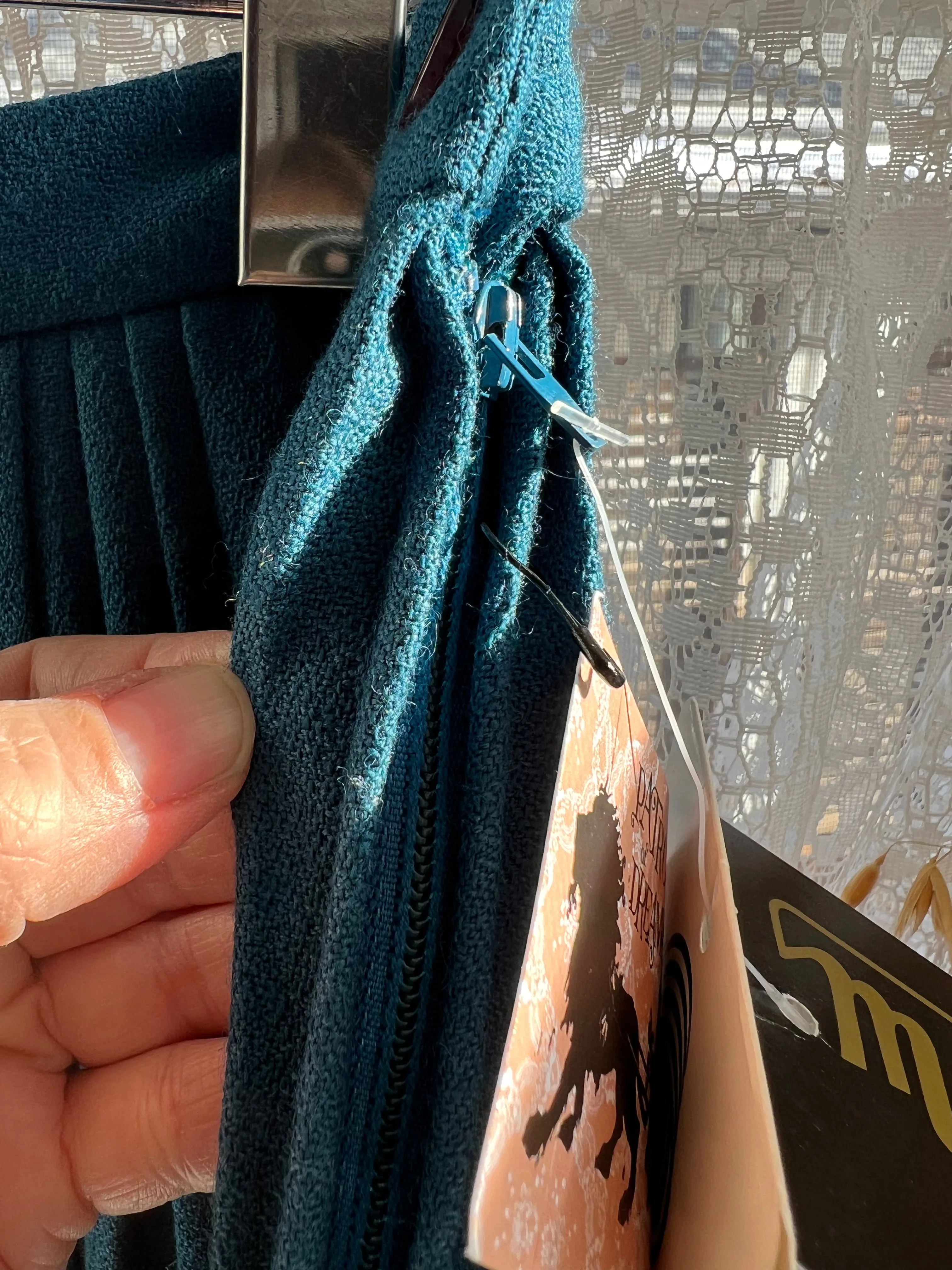 Vintage 70's Dark Teal 100% Wool Pleated Midi Skirt (With Tags Still On)
