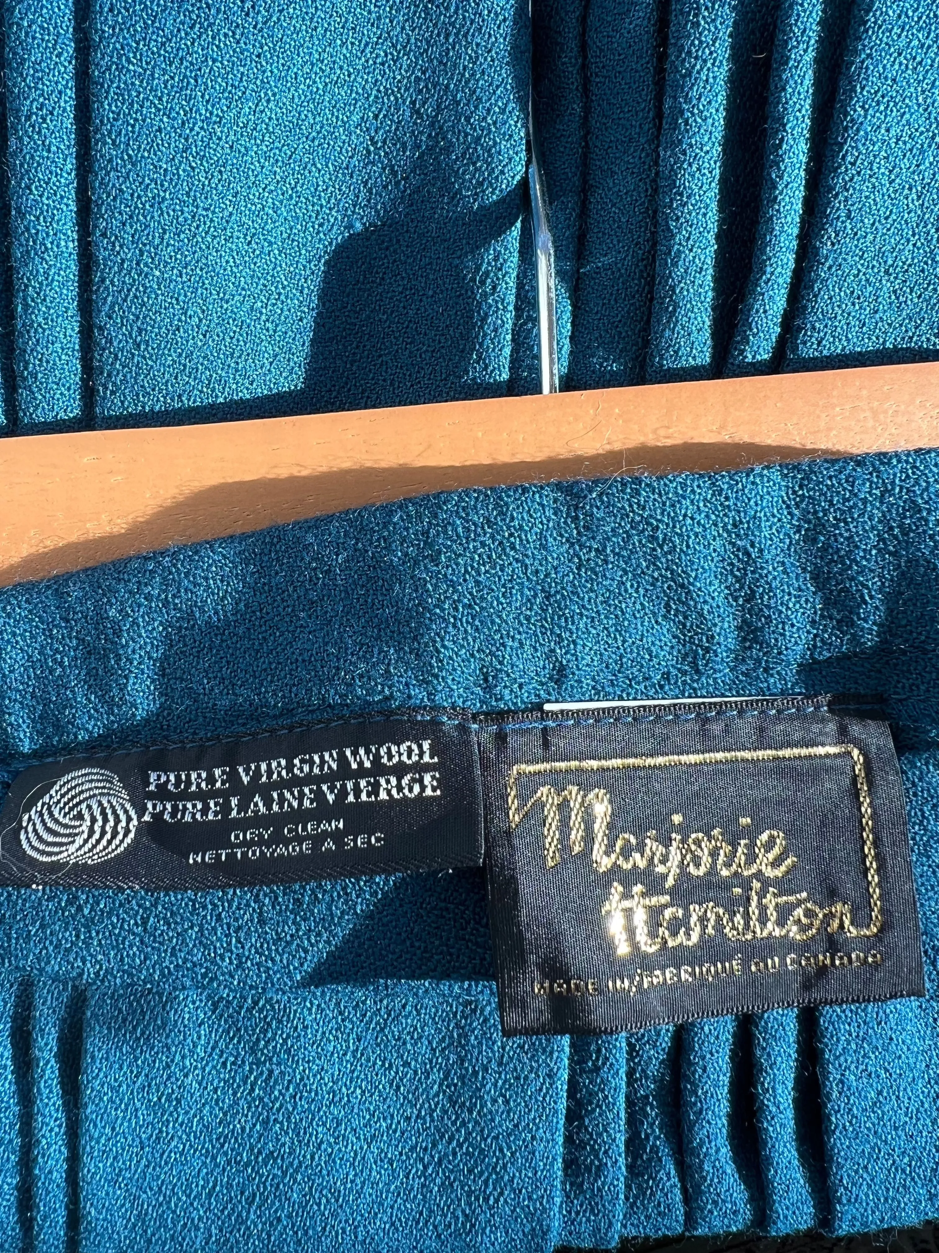 Vintage 70's Dark Teal 100% Wool Pleated Midi Skirt (With Tags Still On)