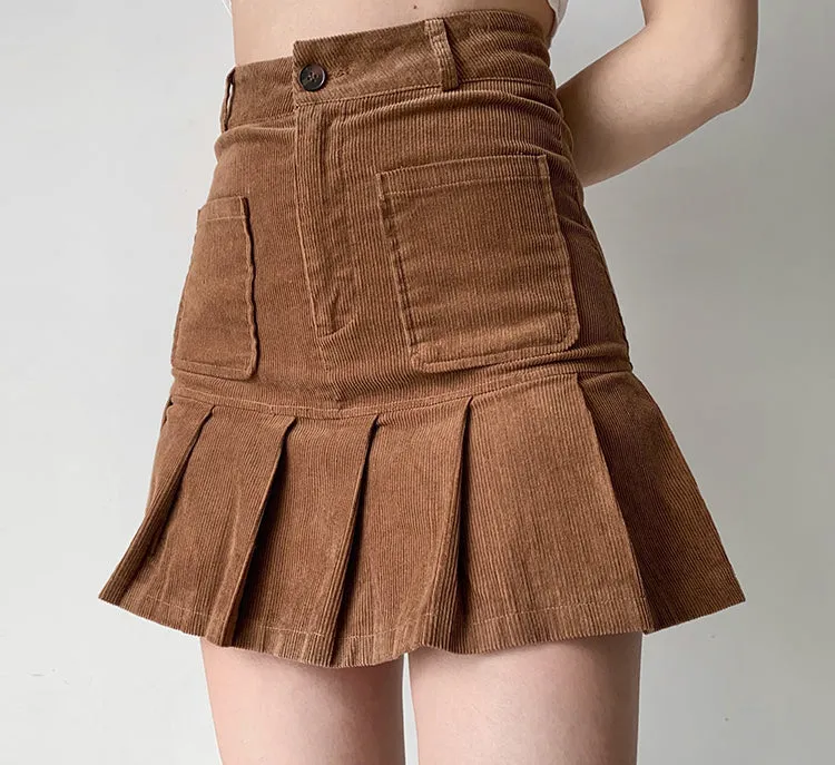 Wenkouban - Penny Corduroy Pleated Skirt