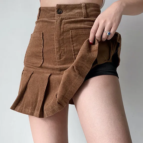 Wenkouban - Penny Corduroy Pleated Skirt